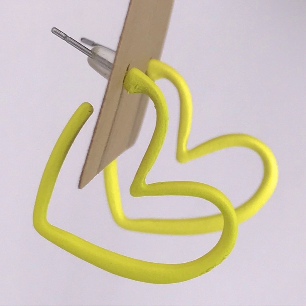 Neon Yellow Heart Hoop Earrings